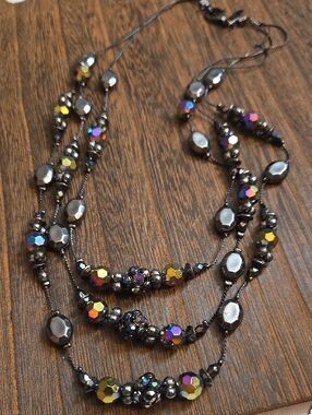 NY Collection Hematite and Iridescent Multi-Row Layered Necklace